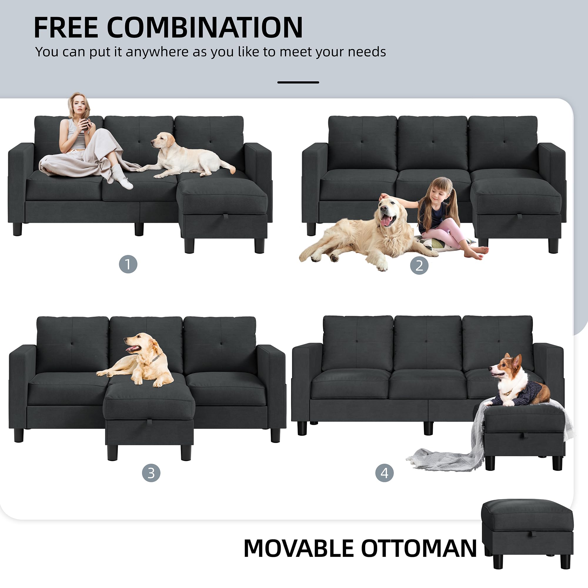 Amazon.com: Shintenchi Convertible Sectional Sofa Couch, Modern